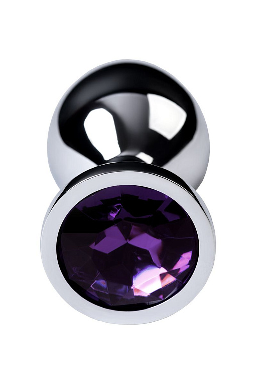 Серебристая коническая анальная пробка с фиолетовым кристаллом - 8 см. ToyFa