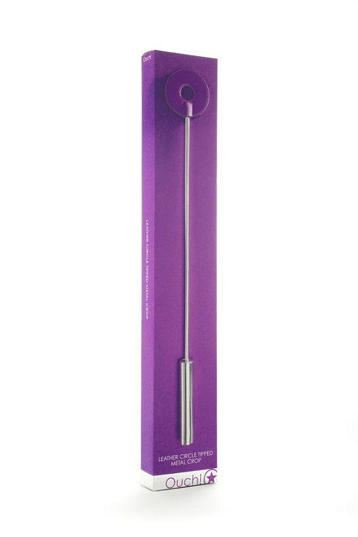 Фиолетовая шлёпалка Leather Circle Tiped Crop с наконечником-кругом - 56 см. - металл, натуральная кожа