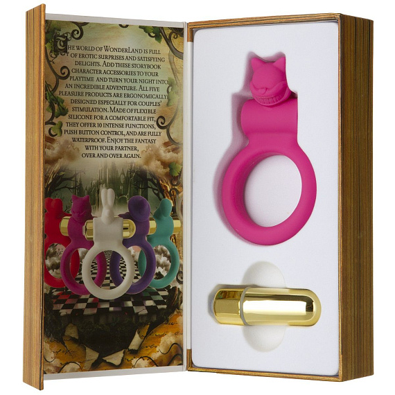Розовое эрекционное кольцо с вибростимулятором The Kinky Kat от Intimcat