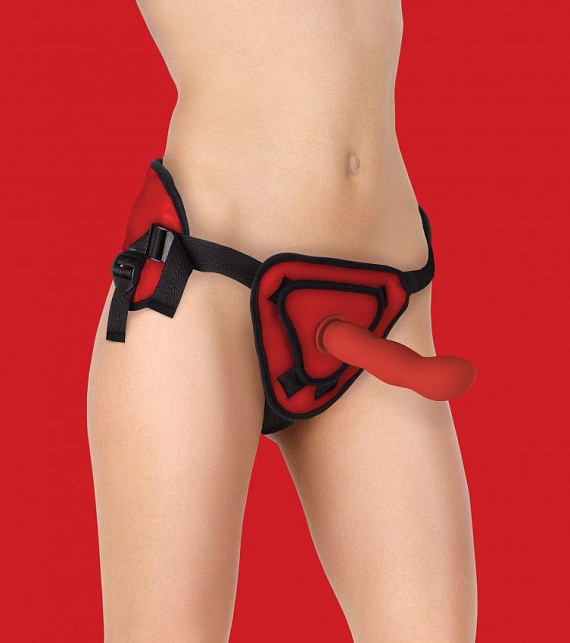Красный страпон Deluxe Silicone Strap On 8 Inch с волнистой насадкой - 20,5 см. - фото 5