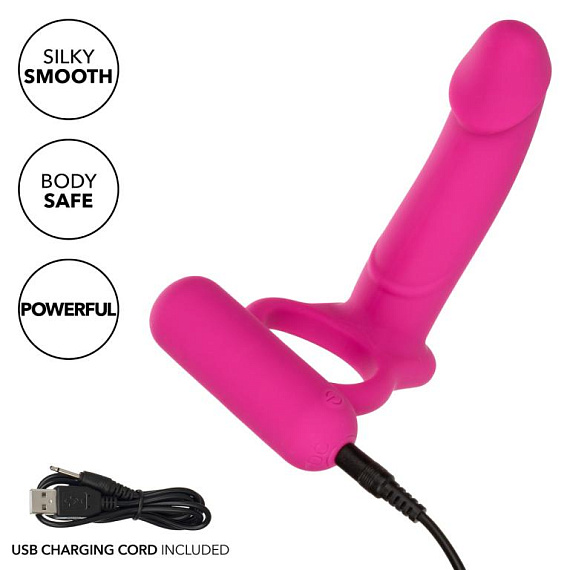 Розовая насадка для двойного проникновения Silicone Rechargeable Double Diver California Exotic Novelties