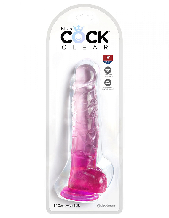 Розовый фаллоимитатор с мошонкой на присоске 8’’ Cock with Balls - 22,2 см. - поливинилхлорид (ПВХ, PVC)