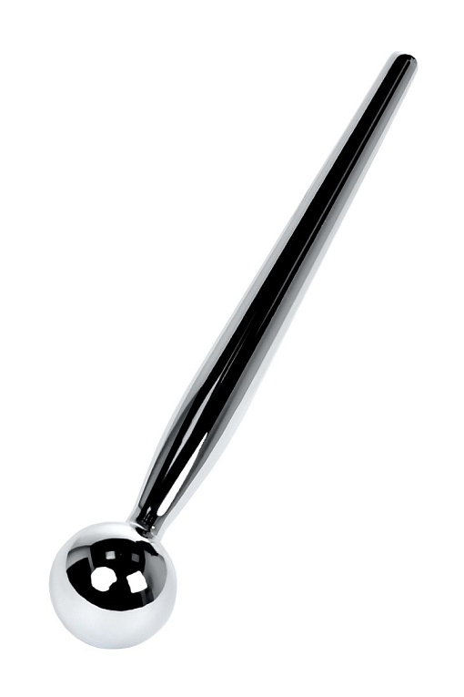 Серебристый уретральный плаг с ограничителем-шариком Metal - 9,5 см. - металл