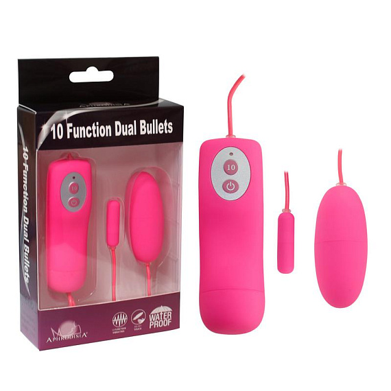 Розовое виброяичко и вибропуля 10 Function Dual Bullets - анодированный пластик (ABS)