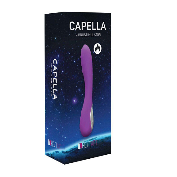Фиолетовый вибромассажер с нагревом Capella - 19 см. RestArt