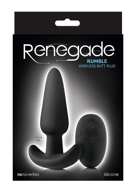Чёрная анальная вибропробка с пультом ДУ Renegade Rumble Wireless Plug - 10 см. - силикон