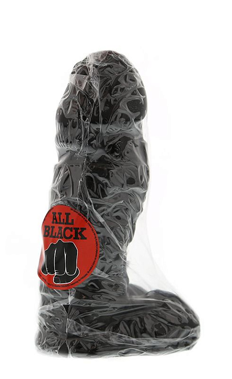Чёрный фаллоимитатор с точками у мошонки All Black - 18 см. - поливинилхлорид (ПВХ, PVC)