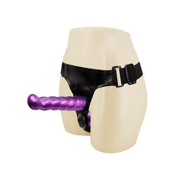 Фиолетовый страпон с двумя насадками - 18 см. - Термопластичная резина (TPR)
