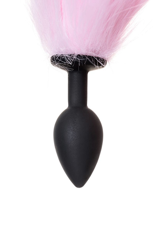 Черная анальная втулка с бело-розовым хвостиком - размер S - фото 8