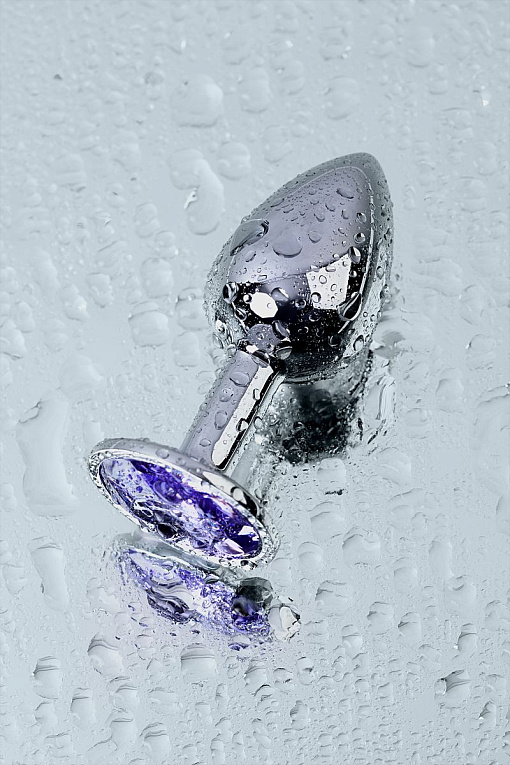 Серебристая конусовидная анальная пробка с фиолетовым кристаллом - 7 см. - фото 10