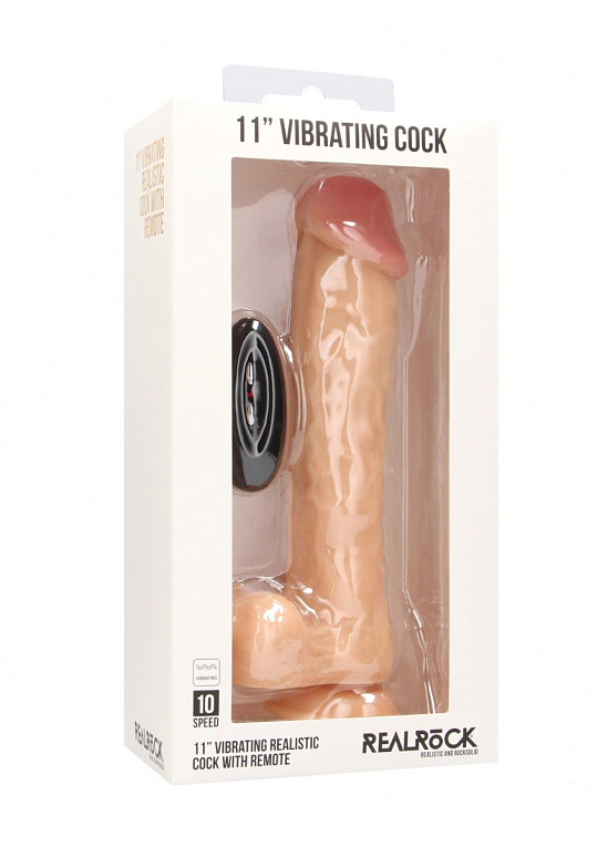 Телесный вибратор-реалистик Vibrating Realistic Cock 11  With Scrotum - 29,5 см. от Intimcat
