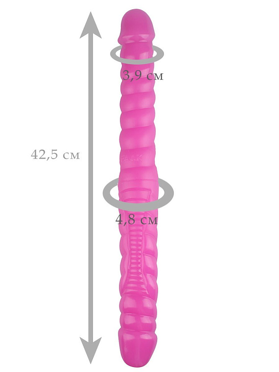 Розовый двусторонний спиралевидный фаллоимитатор - 42,5 см. - эластомер (полиэтилен гель)