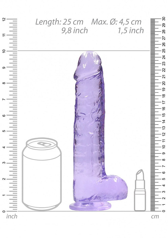 Фиолетовый фаллоимитатор Realrock Crystal Clear 9 inch - 25 см. от Intimcat