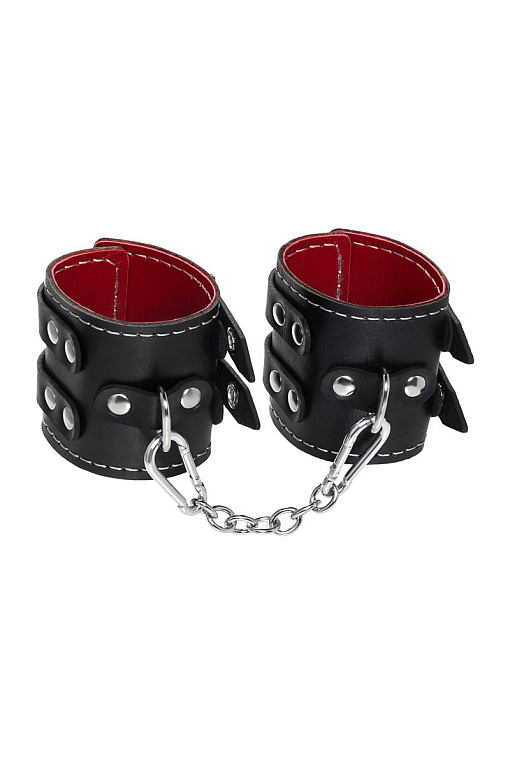 Черные наручники с двумя ремнями и красной подкладкой Impirante