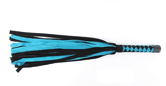 Черно-голубая замшевая плеть с ромбами на ручке - 60 см. - натуральная кожа
