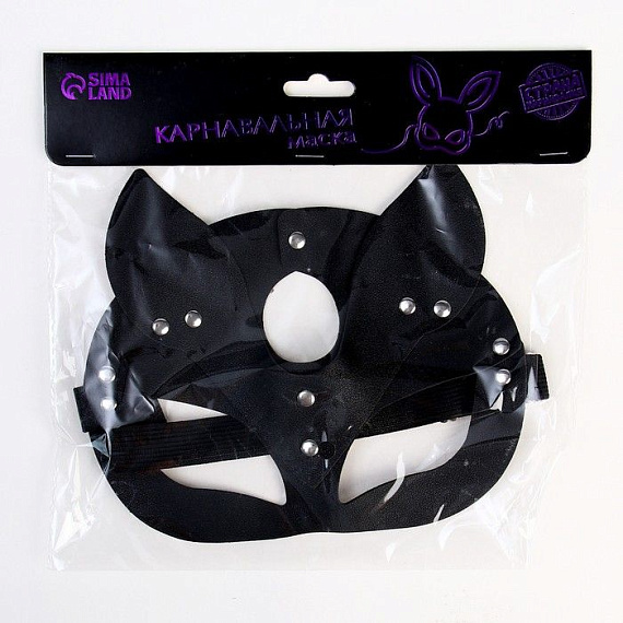 Оригинальная черная маска «Кошка» с ушками - фото 6