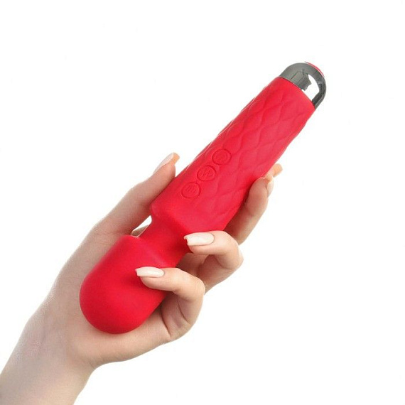 Красный жезловый вибромассажер с рифленой ручкой - 20,4 см. Сима-Ленд