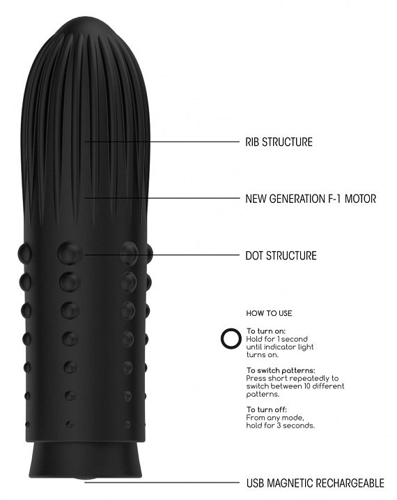 Черная вибропуля Turbo Rechargeable Bullet Lush - 9,8 см. Shots Media BV