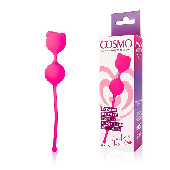 Розовые силиконовые вагинальные шарики на связке с хвостиком - силикон