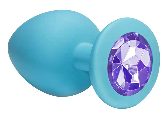 Большая голубая анальная пробка Emotions Cutie Large с фиолетовым кристаллом - 10 см. - силикон