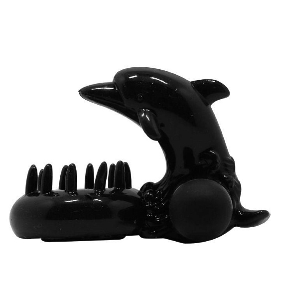 Чёрное эрекционное виброкольцо Sweet Ring с дельфинчиком - Термопластичная резина (TPR)