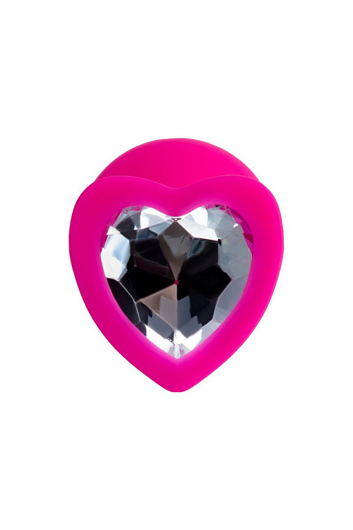 Розовая анальная втулка Diamond Heart с прозрачным кристаллом - 8 см. от Intimcat