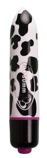 Мини-вибратор с принтом шкуры коровы RO-80MM 7-SPEED COW PRINT - 8 см.
