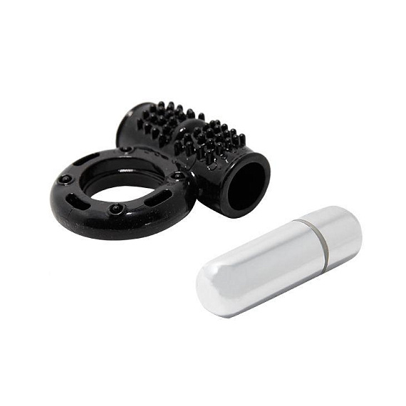 Черное эрекционное кольцо с 10 режимами вибрации - Термопластичная резина (TPR)