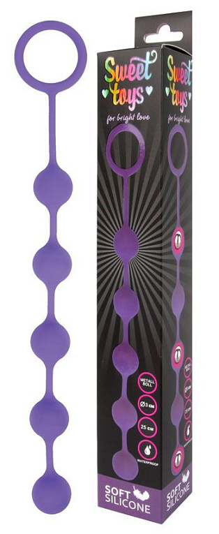 Фиолетовая анальная цепочка с металлическими шариками - 25 см. - силикон