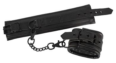 Чёрные наручники с мягкими манжетами из искусственной кожи