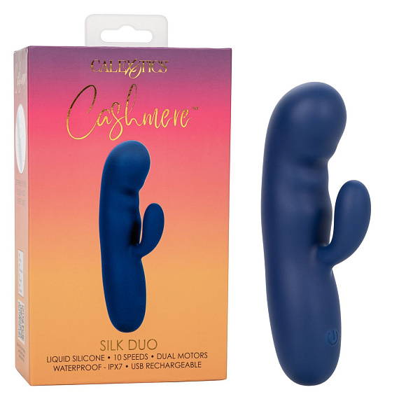 Синий вибромассажер-кролик Cashmere Silk Duo - 16,5 см. - силикон