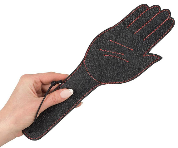 Чёрная шлёпалка Slapper Hand в виде ладошки с контрастной строчкой - 30 см. - натуральная кожа
