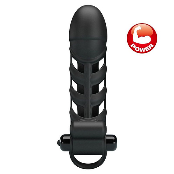 Черная насадка на пенис с вибропулей Penis Sleeve II - 18,8 см. - силикон