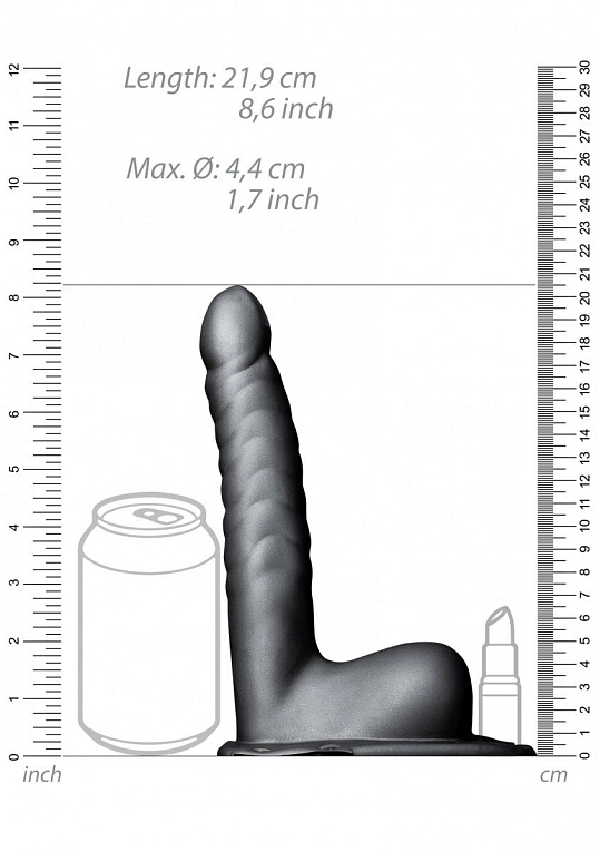 Серый страпон-фаллопротез с ребрами и мошонкой - 21,9 см. - фото 10
