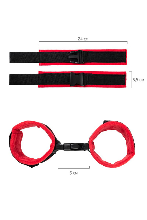 Красно-черные велюровые наручники Anonymo - фото 10