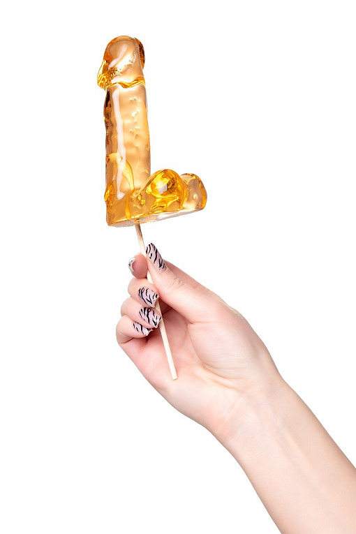 Оранжевый леденец в форме пениса со вкусом аморетто - фото 5