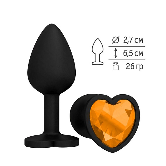 Черная силиконовая пробка с оранжевым кристаллом - 7,3 см. - силикон