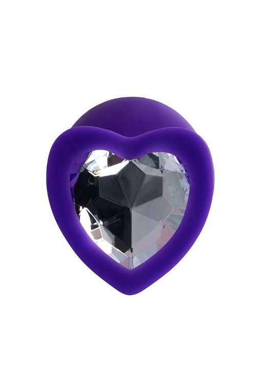 Фиолетовая анальная втулка Diamond Heart с прозрачным кристаллом - 8 см. от Intimcat