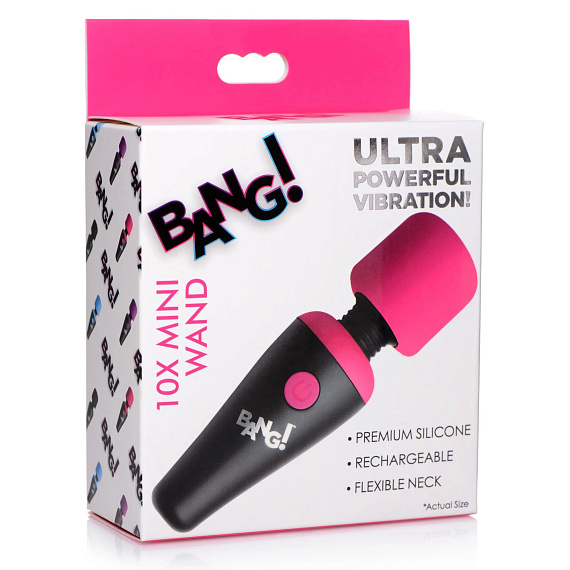 Розово-черный мини-вибромассажер 10X Vibrating Mini Silicone Wand от Intimcat