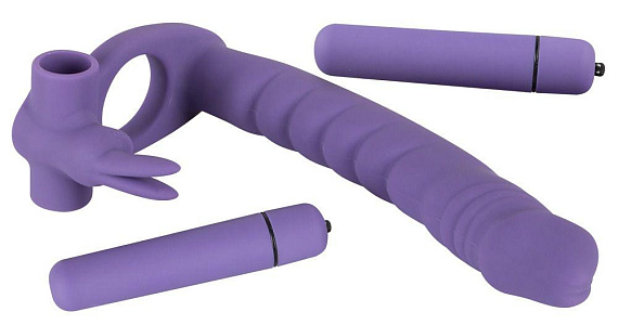 Фиолетовая насадка на пенис для двойной стимуляции Los Analos - 16 см. от Intimcat