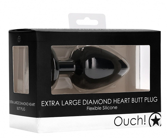 Черная анальная пробка с прозрачным стразом Extra Large Diamond Heart Butt Plug - 9,5 см. от Intimcat