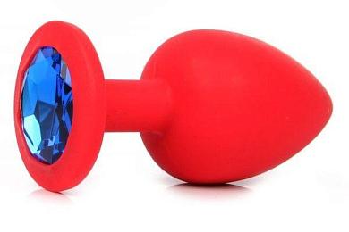 Красная силиконовая пробка с синим кристаллом размера M - 8 см.