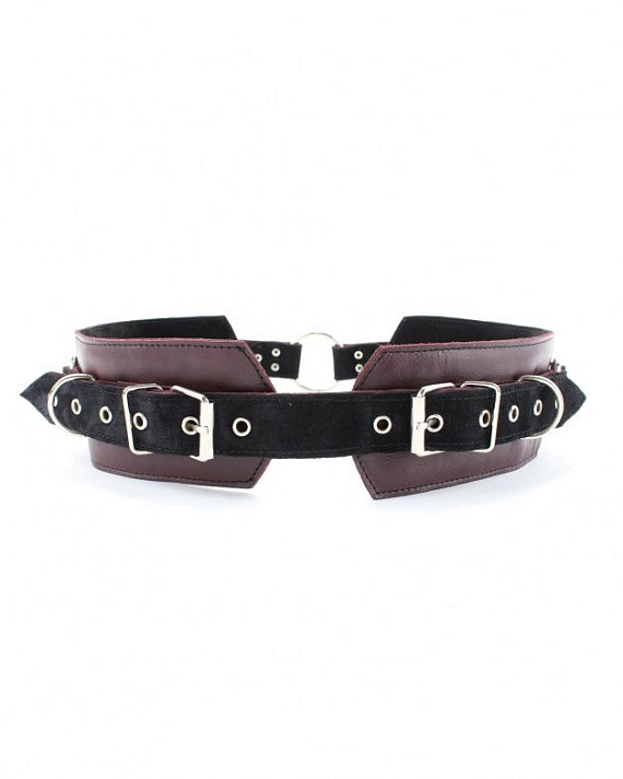 Бордовый пояс с колечками для крепления наручников Maroon Leather Belt - натуральная кожа