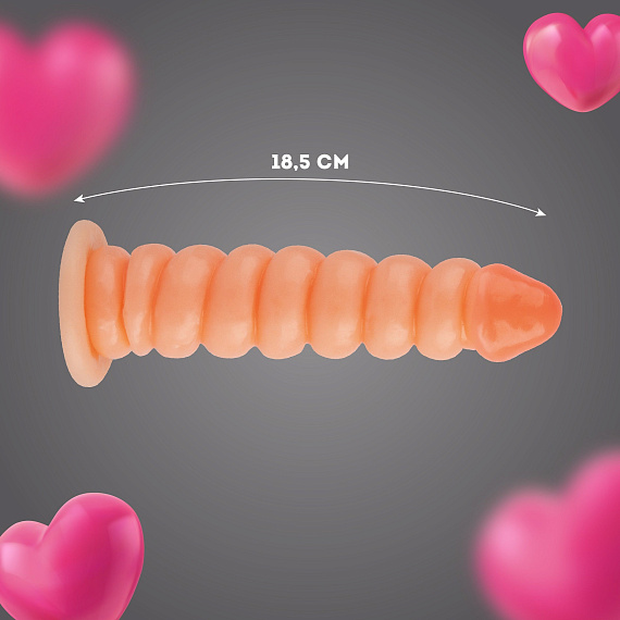 Телесный фаллоимитатор винтовой формы на присоске - 18,5 см. - фото 6