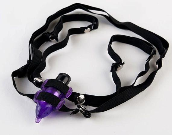 Фиолетовый вибростимулятор в форме мышки на регулируемых ремешках от Intimcat
