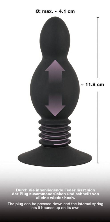 Черная анальная пробка с пружинным механизмом Bouncing Plug - 11,8 см. - фото 5