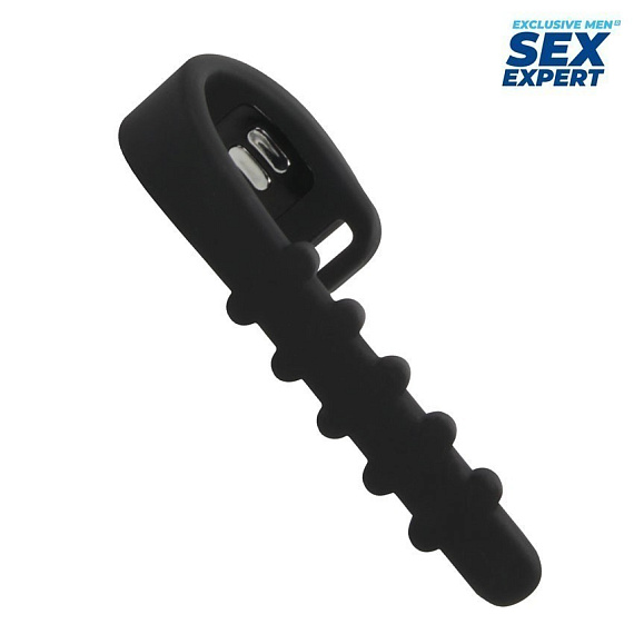 Черное эрекционное кольцо с электростимуляцией Sex Expert - фото 5