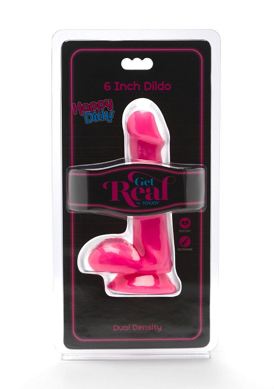 Розовый фаллоимитатор Happy Dicks Dildo 6 inch Balls - 15,2 см. - поливинилхлорид (ПВХ, PVC)