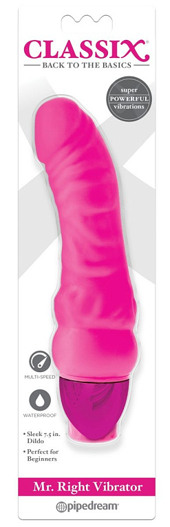 Розовый вибромассажер Mr. Right Vibrator - 18,4 см. - термопластичная резина (TPR)