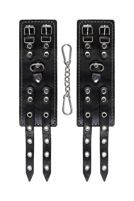 Черные наручники с двумя ремнями и красной подкладкой - фото 6